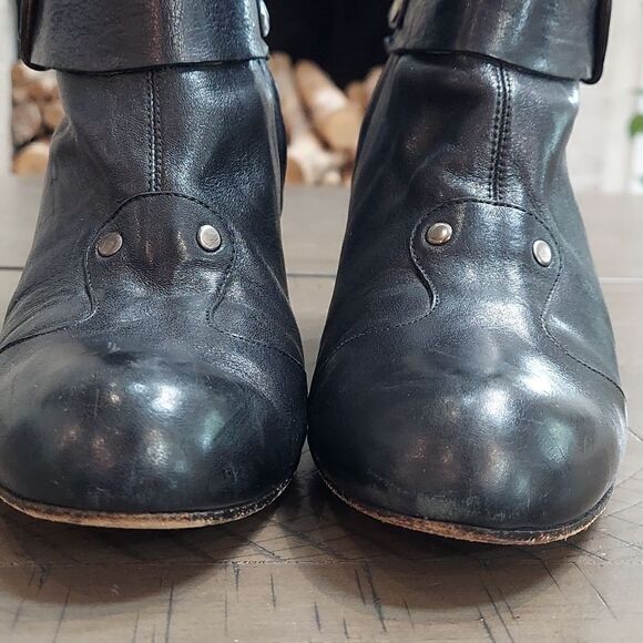 Muxart Black Leather Fold Over Heeled Ankle Booties Sz 39 - Picture 4 of 15